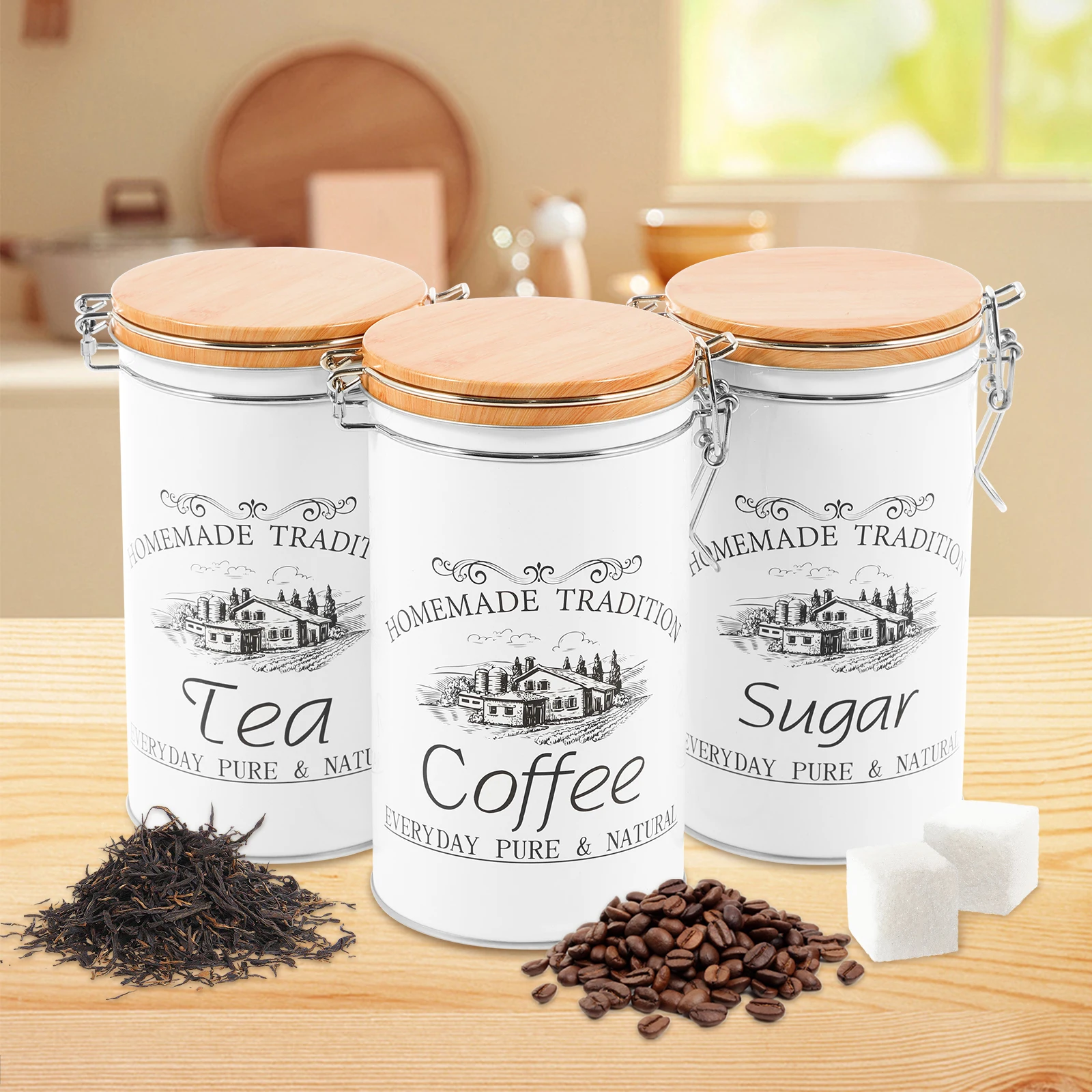 Coffee Tea And Sugar Canisters - 3 قطعة/المجموعة الشاي القهوة السكر علب