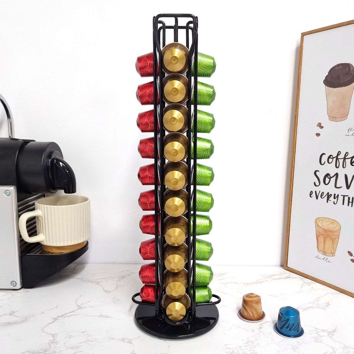 حامل كبسولات قهوة معدني دوار ب - مراجعة Coffee Capsule Holder وسعره
