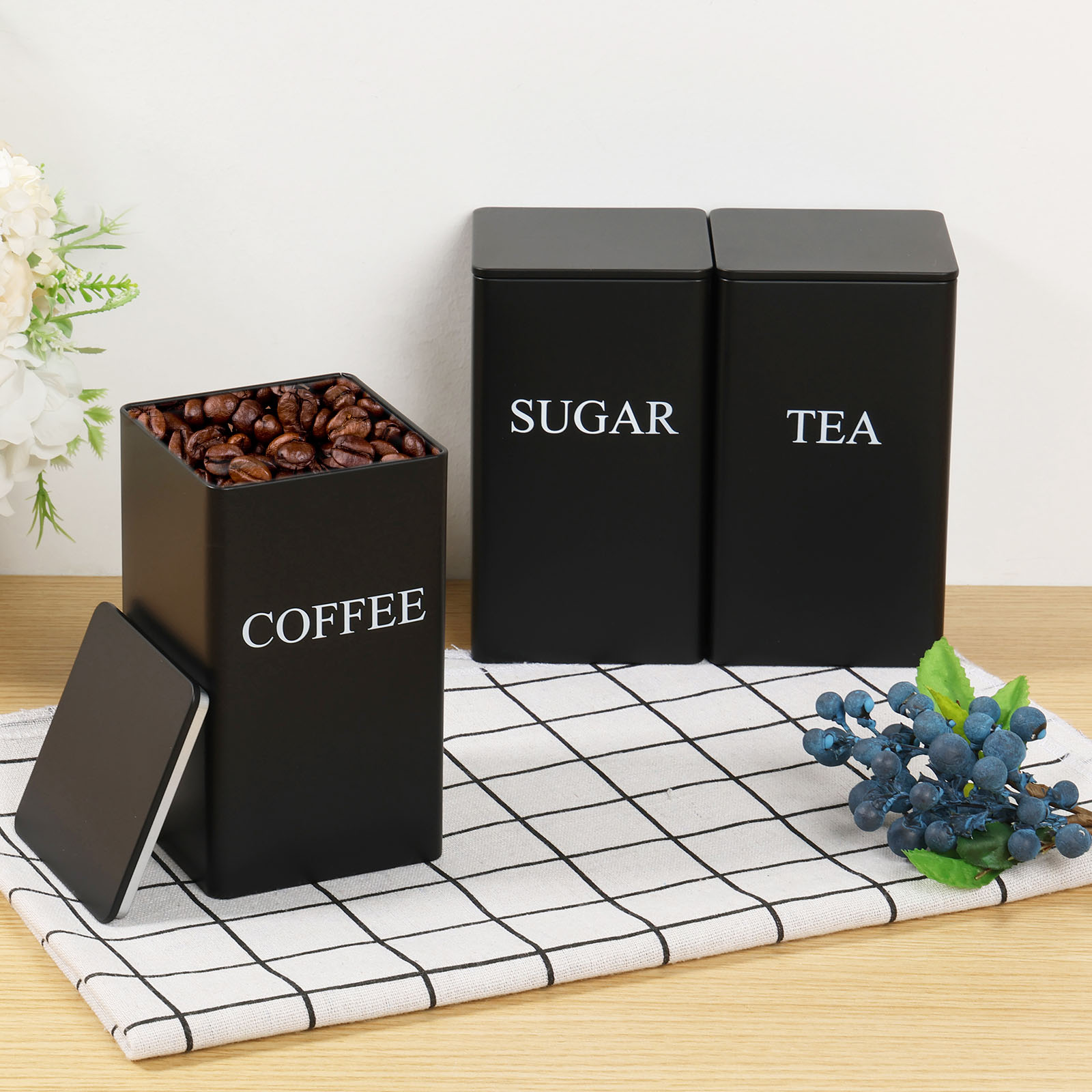 3 قطعة علب تخزين حبوب البن الش - مراجعة Coffee Tea Sugar Canisters وسعره