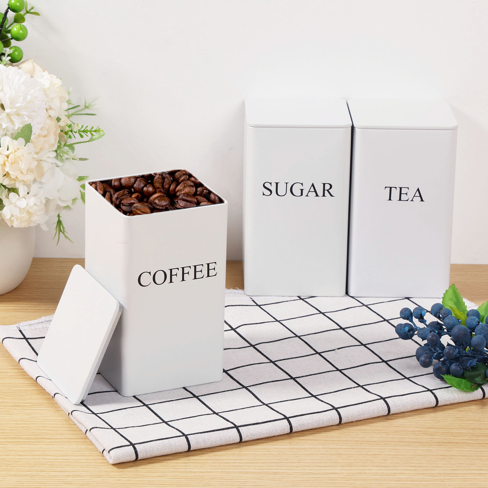 3 قطعة علب تخزين حبوب البن الش - مراجعة Coffee Tea Sugar Canisters وسعره