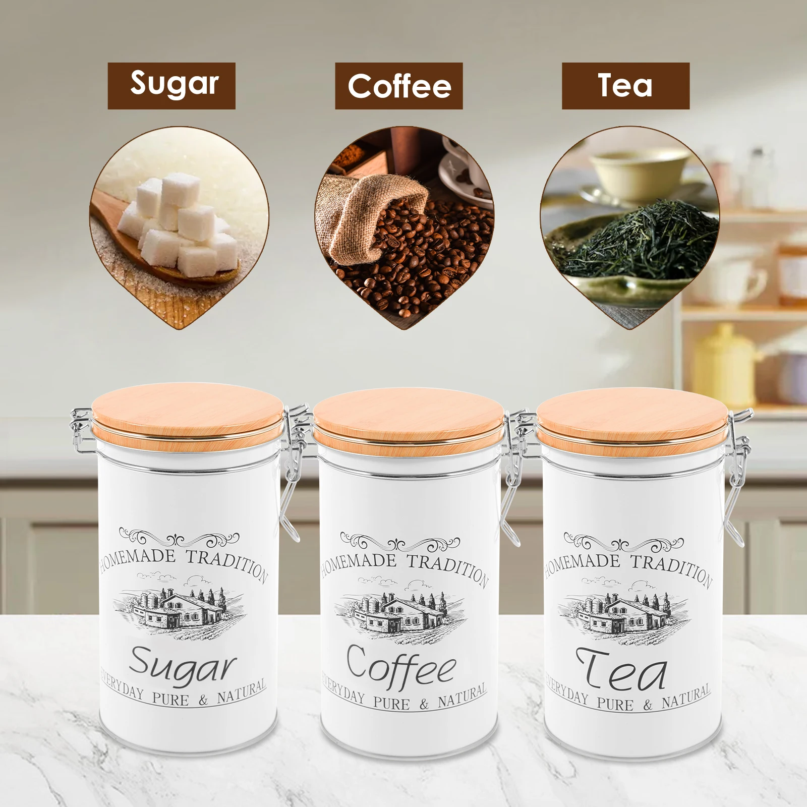 3 قطعة/المجموعة الشاي القهوة ا - مراجعة Coffee Tea And Sugar Canisters وسعره