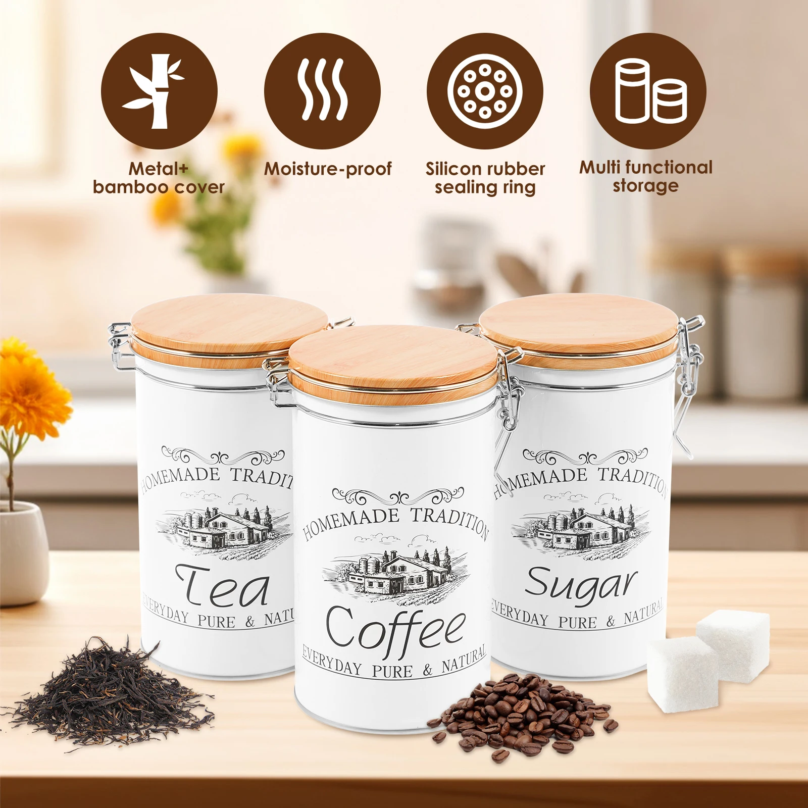 3 قطعة/المجموعة الشاي القهوة ا - مراجعة Coffee Tea And Sugar Canisters وسعره