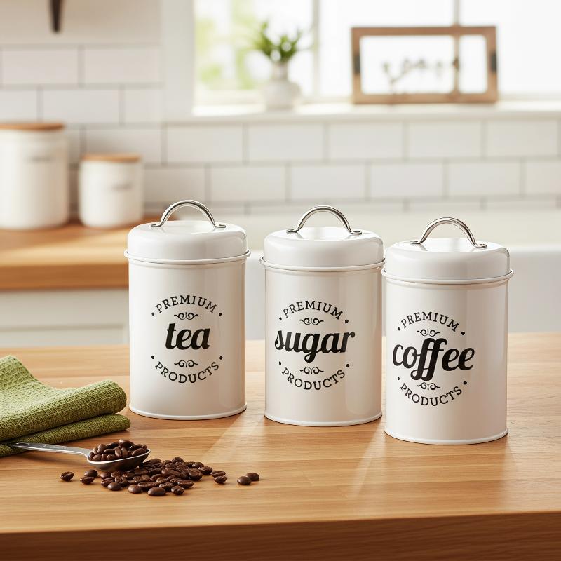 3 قطع من علب تخزين معدنية مستد - مراجعة Coffee Tea And Sugar Canisters وسعره