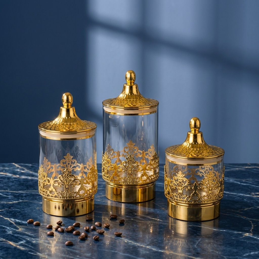 علب تخزين شفافة مطلية بالذهب ع - مراجعة Coffee Tea And Sugar Canisters وسعره