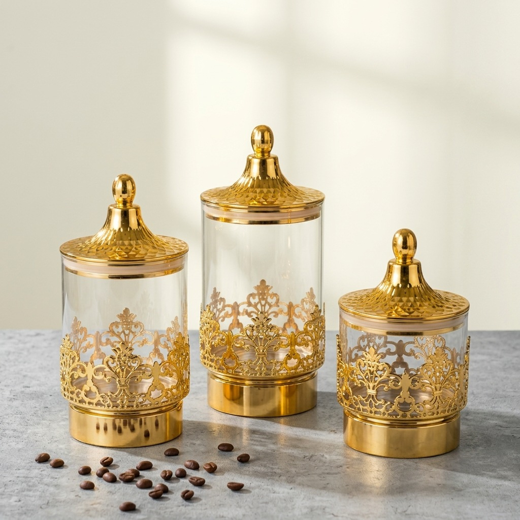 علب تخزين شفافة مطلية بالذهب ع - مراجعة Coffee Tea And Sugar Canisters وسعره