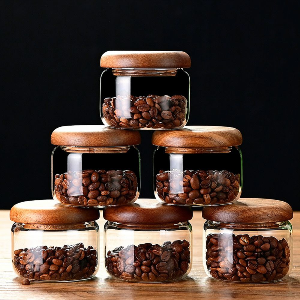 وعاء زجاجي مزخرف بغطاء خشبي من - مراجعة Coffee Tea Sugar Container Set وسعره