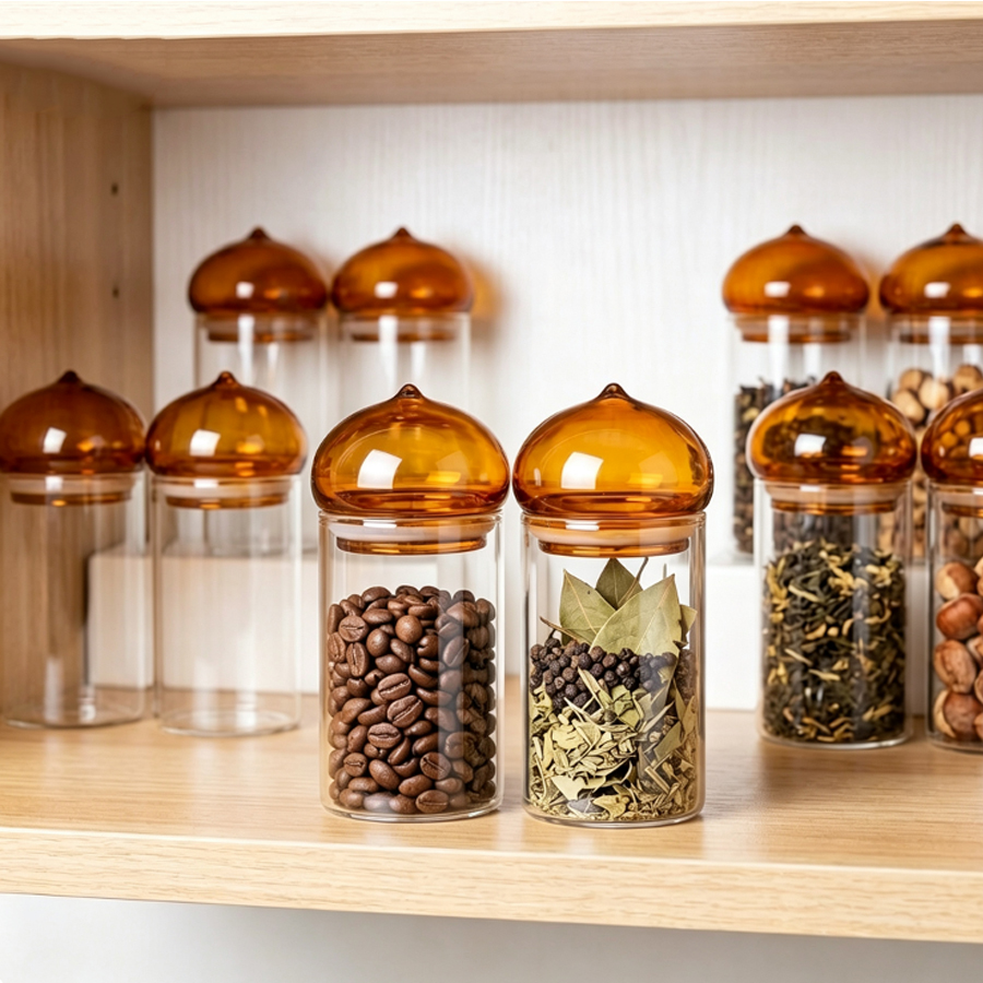 وعاء تخزين زجاجي بغطاء كهرماني - مراجعة Coffee Tea Bean Leaf وسعره